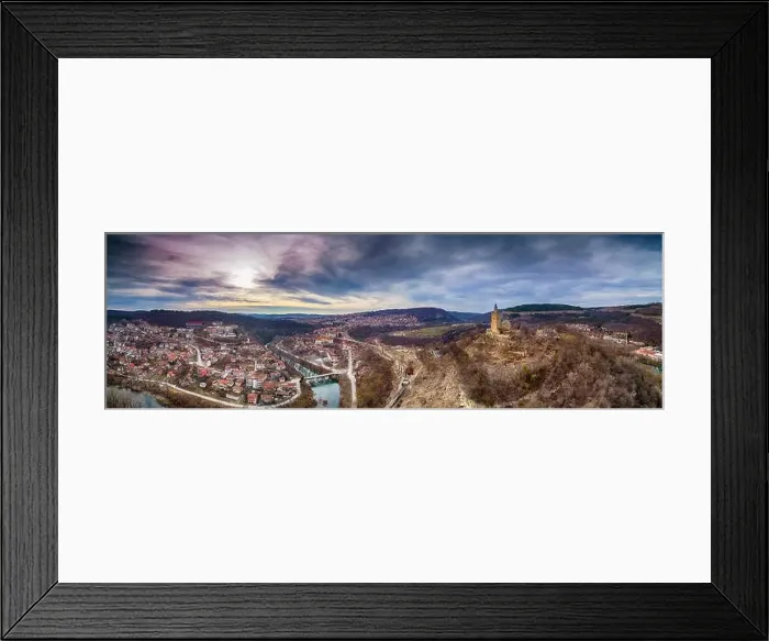 Framed Print : Aerial panoramic View of Tsarevets fortress over Veliko Tarnovo in Bulgaria - Image Framed Print : Aerial panoramic View of Tsarevets fortress over Veliko Tarnovo in Bulgaria - Image