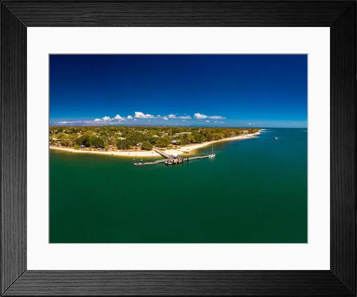 Framed Print : Aerial drone view of Bongaree Jetty on Bribie Island, Sunshine Coast, Queensland, Australia Framed Print : Aerial drone view of Bongaree Jetty on Bribie Island, Sunshine Coast, Queensland, Australia