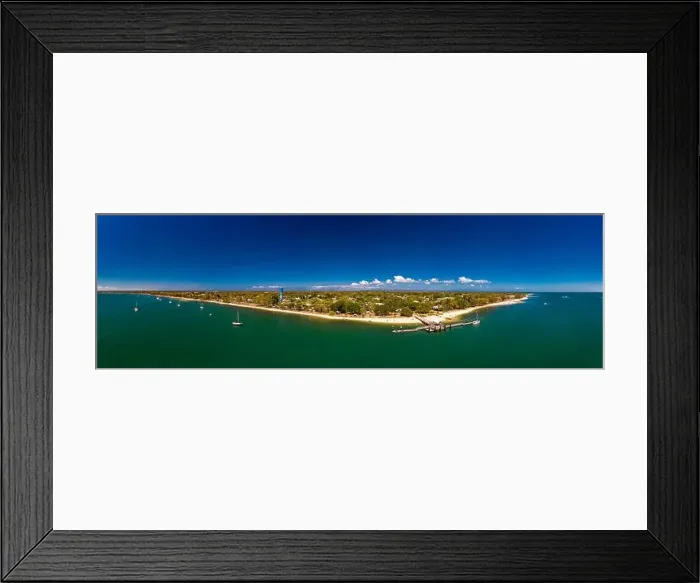 Framed Print : Aerial drone view of Bongaree Jetty on Bribie Island, Sunshine Coast, Queensland, Australia Framed Print : Aerial drone view of Bongaree Jetty on Bribie Island, Sunshine Coast, Queensland, Australia