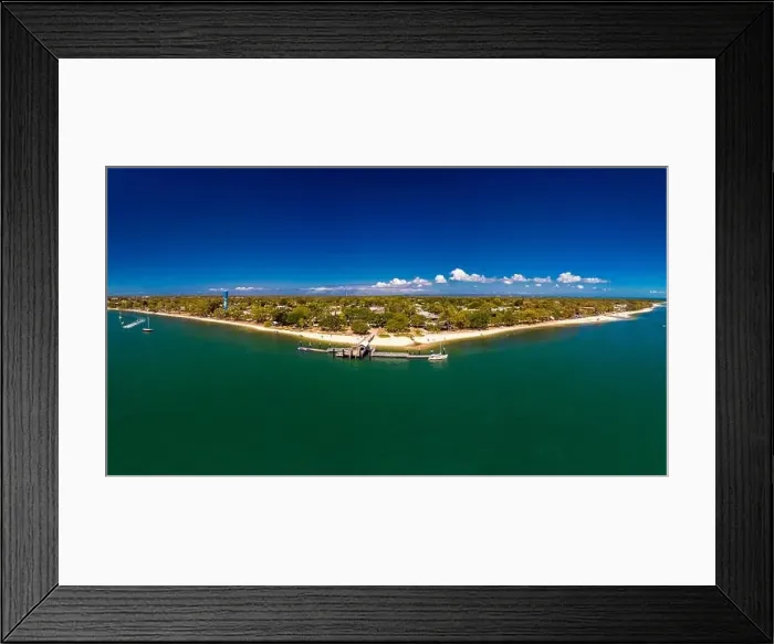 Framed Print : Aerial drone view of Bongaree Jetty on Bribie Island, Sunshine Coast, Queensland, Australia Framed Print : Aerial drone view of Bongaree Jetty on Bribie Island, Sunshine Coast, Queensland, Australia