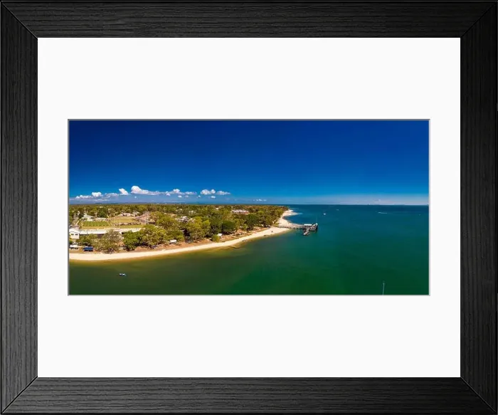 Framed Print : Aerial drone view of Bongaree Jetty on Bribie Island, Sunshine Coast, Queensland, Australia Framed Print : Aerial drone view of Bongaree Jetty on Bribie Island, Sunshine Coast, Queensland, Australia