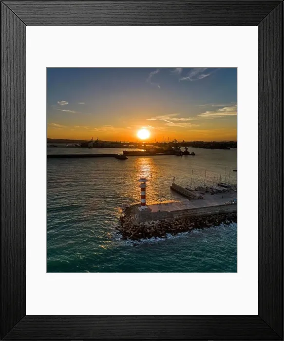 Framed Print : Lighthouse at sunset in port Burgas, Black Sea Framed Print : Lighthouse at sunset in port Burgas, Black Sea
