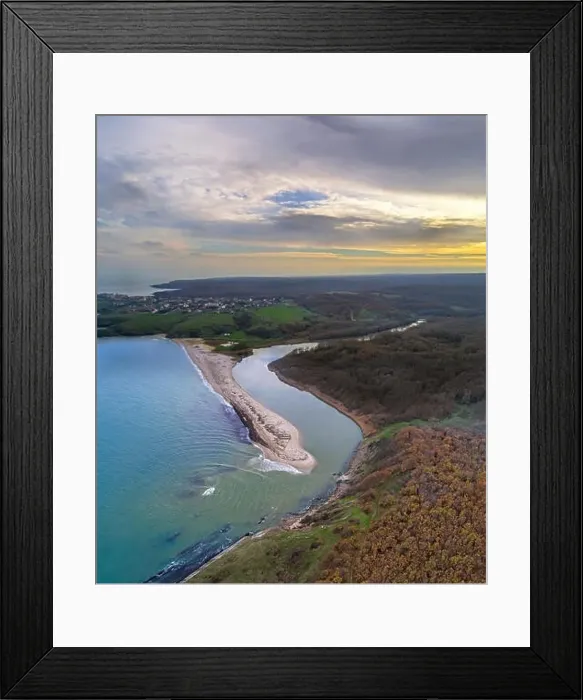 Framed Print : Drone top view Strandzha Nature Park, Mouth of Veleka River Framed Print : Drone top view Strandzha Nature Park, Mouth of Veleka River