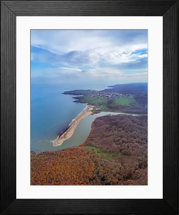 Framed Print : Drone top view Strandzha Nature Park, Mouth of Veleka River Framed Print : Drone top view Strandzha Nature Park, Mouth of Veleka River