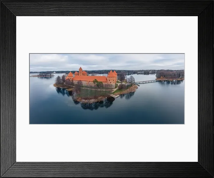 Framed Print : Trakai castle aerial wide drone view, Lithuania Framed Print : Trakai castle aerial wide drone view, Lithuania