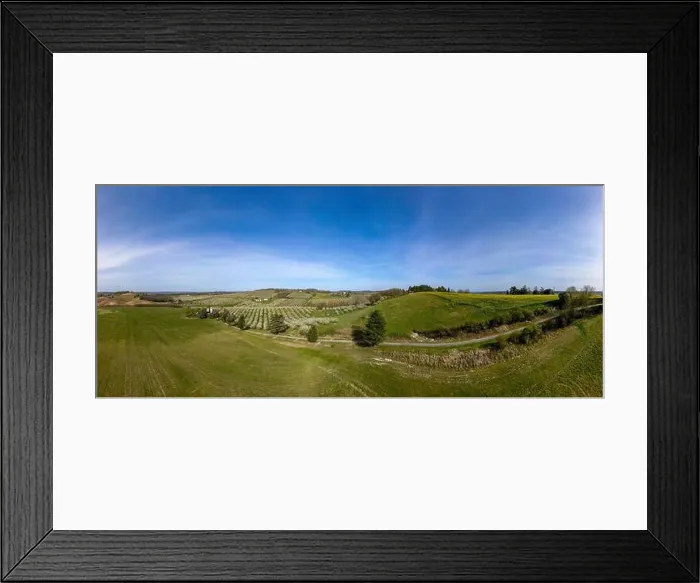 Framed Print : Blossoming young plum garden and rapeseed field, top view, Span of the drone over the plum blooming, France Framed Print : Blossoming young plum garden and rapeseed field, top view, Span of the drone over the plum blooming, France