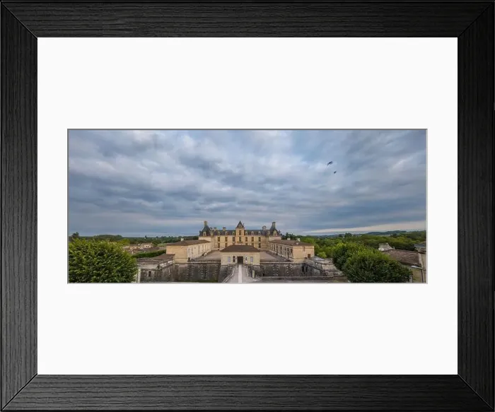 Framed Print : Aerial view, France, the renaissance castle, Cadillac in Gironde, filmed by drone, Aquitaine Framed Print : Aerial view, France, the renaissance castle, Cadillac in Gironde, filmed by drone, Aquitaine