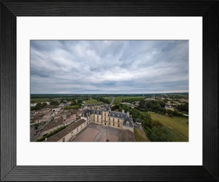 Framed Print : Aerial view, France, the renaissance castle, Cadillac in Gironde, filmed by drone, Aquitaine Framed Print : Aerial view, France, the renaissance castle, Cadillac in Gironde, filmed by drone, Aquitaine
