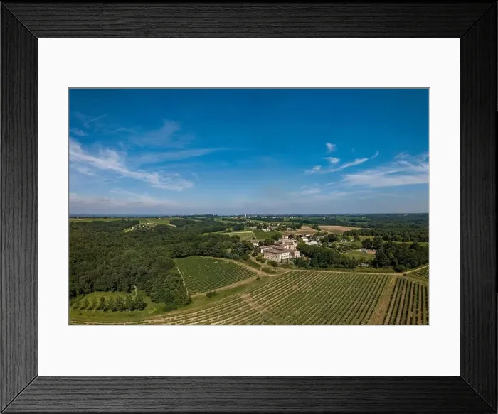 Framed Print : Aerial view Bordeaux Vineyard at sunrise, film by drone in summer, Entre deux mers, Rions Framed Print : Aerial view Bordeaux Vineyard at sunrise, film by drone in summer, Entre deux mers, Rions