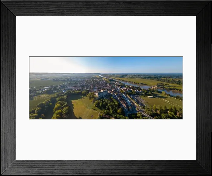 Framed Print : Aerial view, France, the renaissance castle, Cadillac in Gironde, filmed by drone, Aquitaine