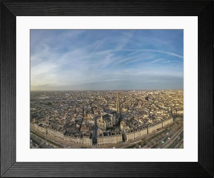 Framed Print : Aerial view of Bordeaux, Saint Michel Church and Garonne river, filmed by drone, France Framed Print : Aerial view of Bordeaux, Saint Michel Church and Garonne river, filmed by drone, France