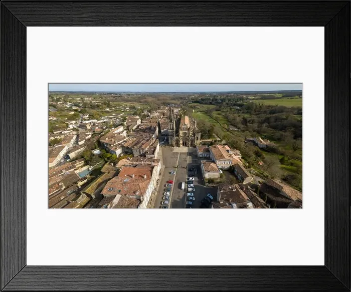 Framed Print : Aerial view, Cathedral of Bazas film by drone, Gironde, Aquitaine, France, Europe