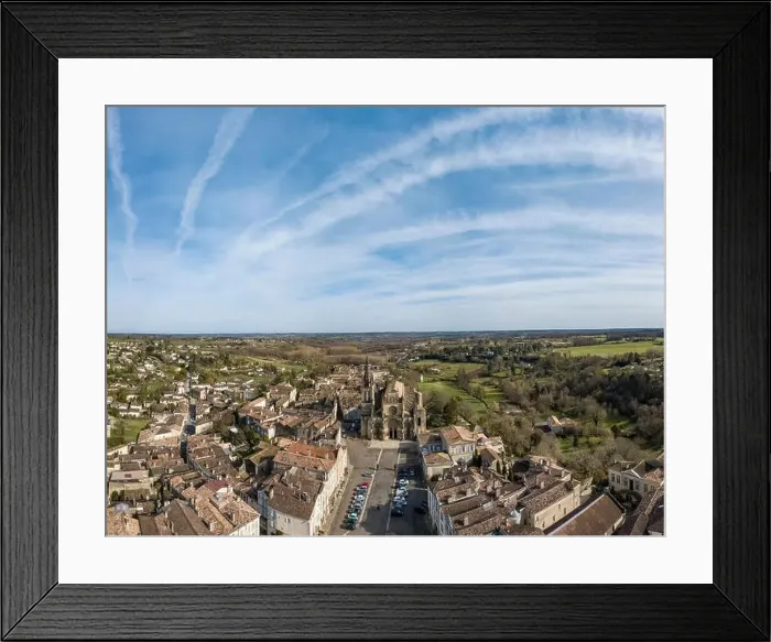 Framed Print : Aerial view, Cathedral of Bazas film by drone, Gironde, Aquitaine, France, Europe