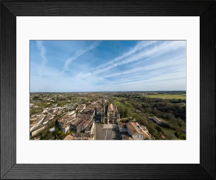 Framed Print : Aerial view, Cathedral of Bazas film by drone, Gironde, Aquitaine, France, Europe