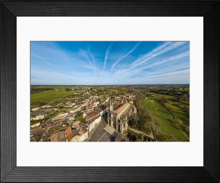 Framed Print : Aerial view, Cathedral of Bazas film by drone, Gironde, Aquitaine, France, Europe Framed Print : Aerial view, Cathedral of Bazas film by drone, Gironde, Aquitaine, France, Europe