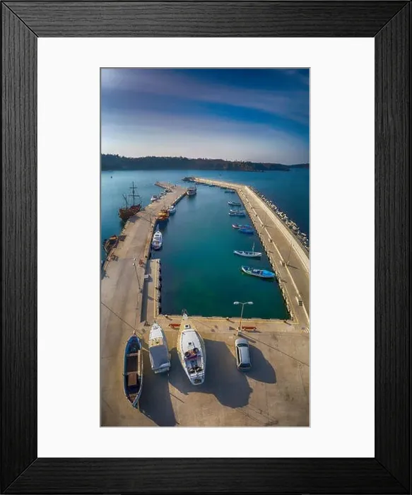 Framed Print : Drone view on boats and yachts at the pier in the seaport of Chernomorec, Bulgaria Framed Print : Drone view on boats and yachts at the pier in the seaport of Chernomorec, Bulgaria
