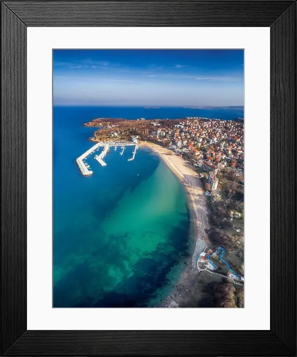 Framed Print : Drone view on boats and yachts at the pier in the seaport of Chernomorec, Bulgaria Framed Print : Drone view on boats and yachts at the pier in the seaport of Chernomorec, Bulgaria