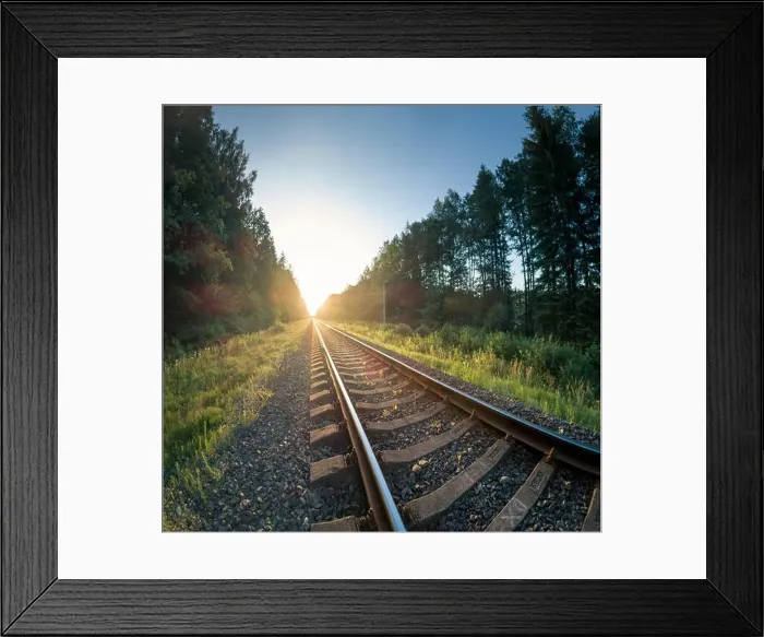 Framed Print : Railway Tracks Leading into Sunset