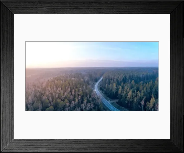 Framed Print : Road in the Woods, Aerial View Framed Print : Road in the Woods, Aerial View