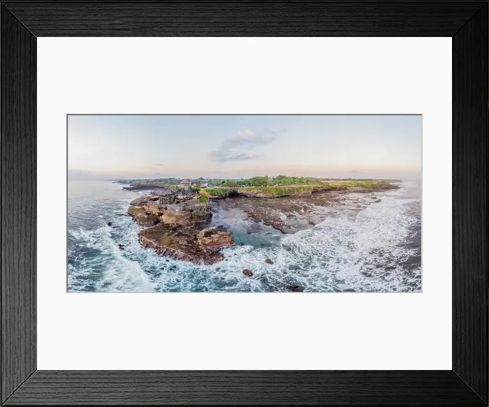 Framed Print : Tanah Lot - Temple in the Ocean. Bali, Indonesia. Photo from the drone Panorama, Banner, Long format Framed Print : Tanah Lot - Temple in the Ocean. Bali, Indonesia. Photo from the drone Panorama, Banner, Long format