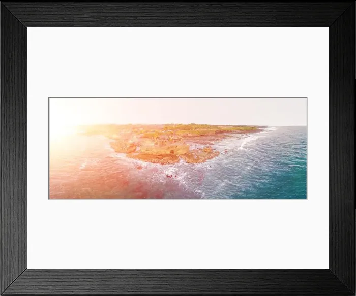 Framed Print : Tanah Lot - Temple in the Ocean. Bali, Indonesia. Photo from the drone. Banner, Long format Framed Print : Tanah Lot - Temple in the Ocean. Bali, Indonesia. Photo from the drone. Banner, Long format