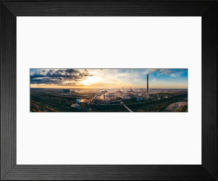 Framed Print : industrial landscape with heavy pollution produced by a large factory Framed Print : industrial landscape with heavy pollution produced by a large factory
