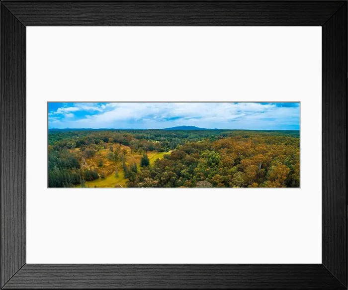 Framed Print : Aerial panorama of native Australian forest with mountain in the background Framed Print : Aerial panorama of native Australian forest with mountain in the background