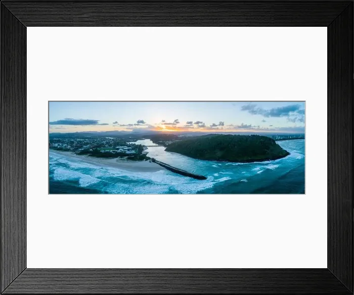 Framed Print : Tallebudgera creek mouth at dusk. Aerial panorama of Gold Coast, Queensland, Australia Framed Print : Tallebudgera creek mouth at dusk. Aerial panorama of Gold Coast, Queensland, Australia