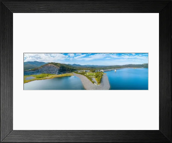 Framed Print : Aerial panorama of Hinze Dam and View Cafe. Advancetown, Queensland, Australia Framed Print : Aerial panorama of Hinze Dam and View Cafe. Advancetown, Queensland, Australia