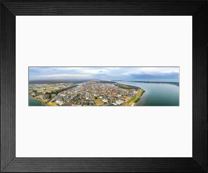 Framed Print : Aerial panorama of Harrington township and Manning River at dusk Framed Print : Aerial panorama of Harrington township and Manning River at dusk
