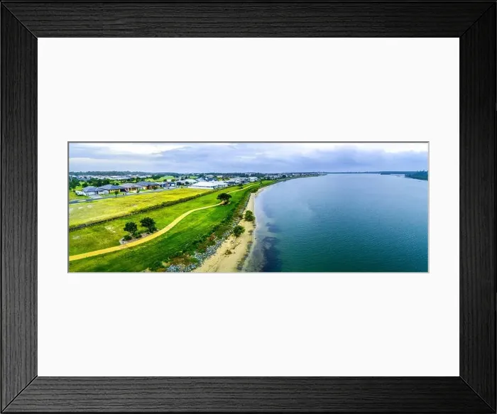 Framed Print : Aerial panorama of walking trail and Manning River. Harrington, New South Wales, Australia Framed Print : Aerial panorama of walking trail and Manning River. Harrington, New South Wales, Australia