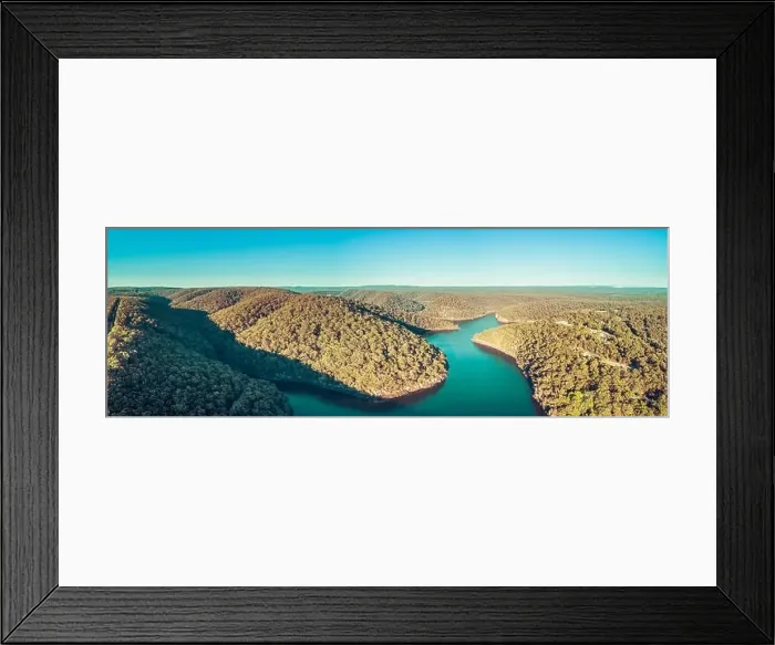 Framed Print : Aerial panorama of Nepean Lake and forested hills. Bargo, New South Wales, Australia Framed Print : Aerial panorama of Nepean Lake and forested hills. Bargo, New South Wales, Australia