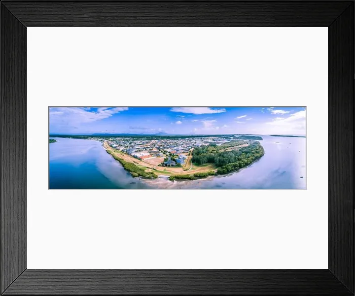 Framed Print : Aerial panorama of scenic coastal village in New South Wales, Australia Framed Print : Aerial panorama of scenic coastal village in New South Wales, Australia