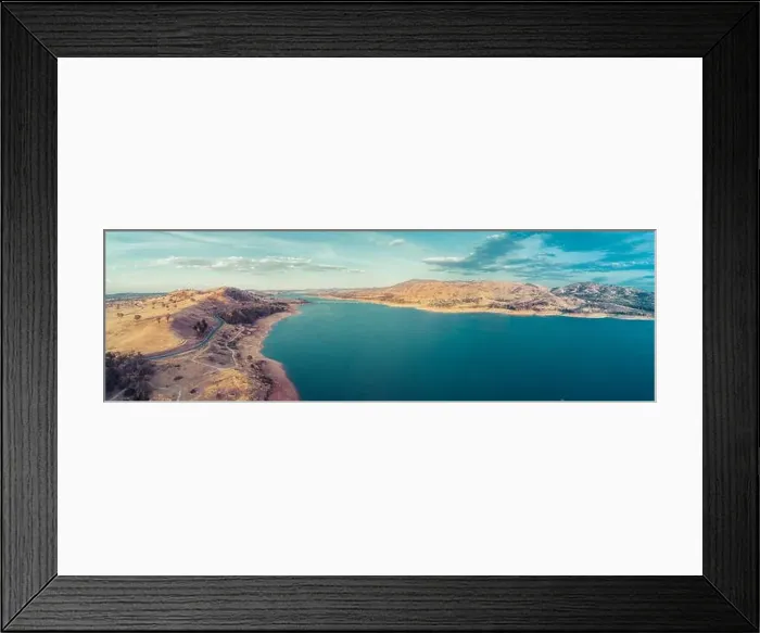 Framed Print : Murray River flowing into Lake Hume - aerial panorama. New South Wales, Australia Framed Print : Murray River flowing into Lake Hume - aerial panorama. New South Wales, Australia