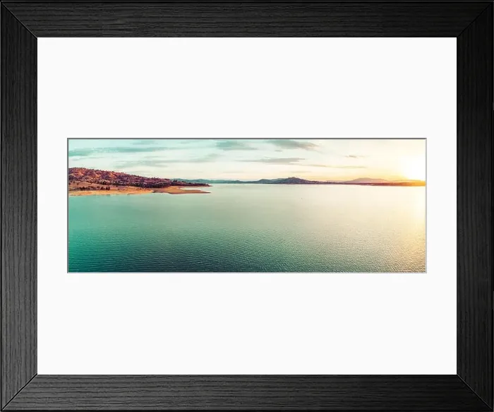 Framed Print : Scenic sunset over beautiful lake in Australia - aerial panorama Framed Print : Scenic sunset over beautiful lake in Australia - aerial panorama