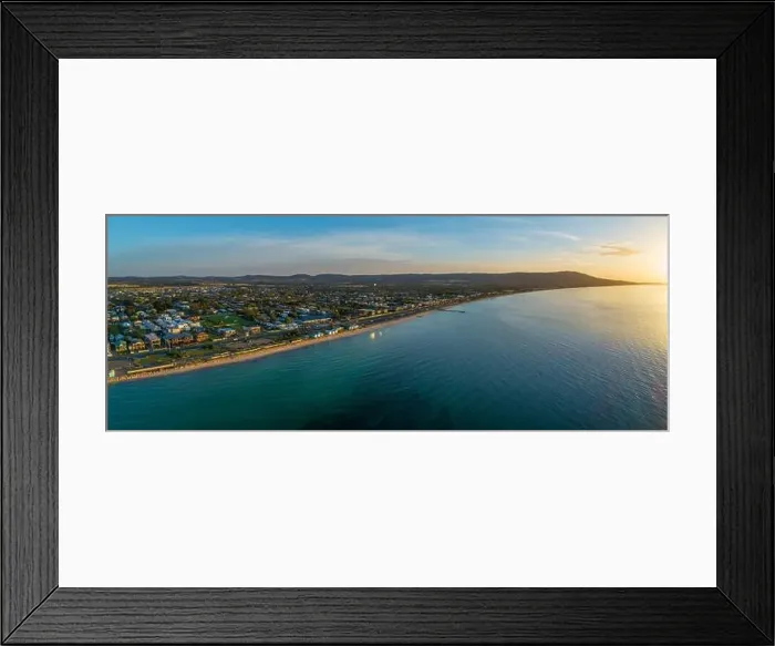 Framed Print : Safety Beach suburb coastline at sunset. Aerial panorama with copy space Framed Print : Safety Beach suburb coastline at sunset. Aerial panorama with copy space