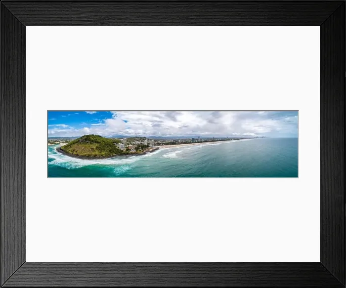 Framed Print : Wide aerial panorama of Burleigh Heads ocean coastline and national park. Gold Coast, Queensland, Australia Framed Print : Wide aerial panorama of Burleigh Heads ocean coastline and national park. Gold Coast, Queensland, Australia