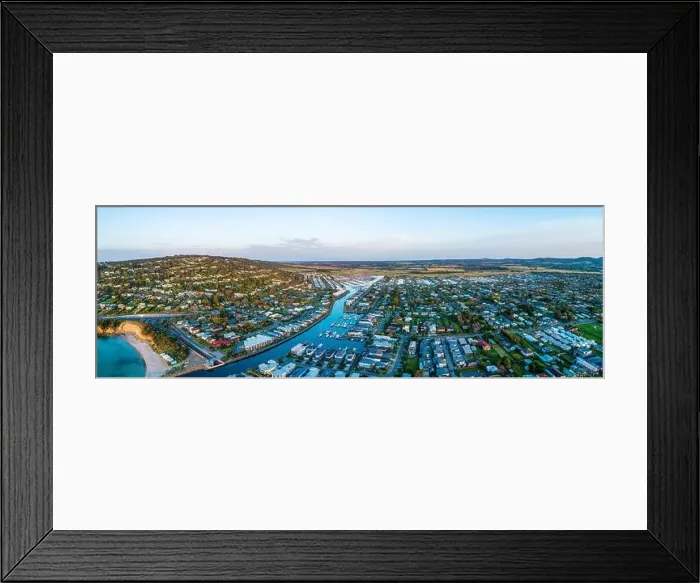 Framed Print : Aerial panorama of luxury coastal suburb on Mornington Peninsula. Safety Beach, Melbourne, Australia Framed Print : Aerial panorama of luxury coastal suburb on Mornington Peninsula. Safety Beach, Melbourne, Australia