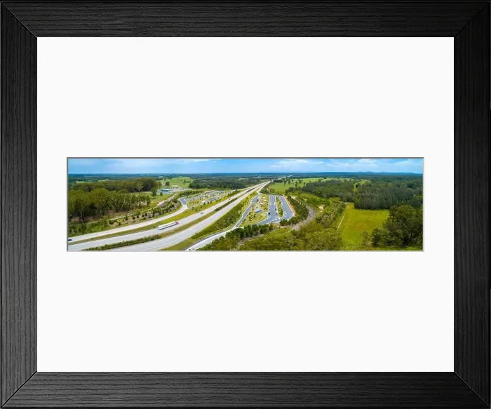 Framed Print : Wide aerial panorama of Clybucca Rest Area on Pacific Highway and countryside. Collombatti, New South Wales, Australia Framed Print : Wide aerial panorama of Clybucca Rest Area on Pacific Highway and countryside. Collombatti, New South Wales, Australia