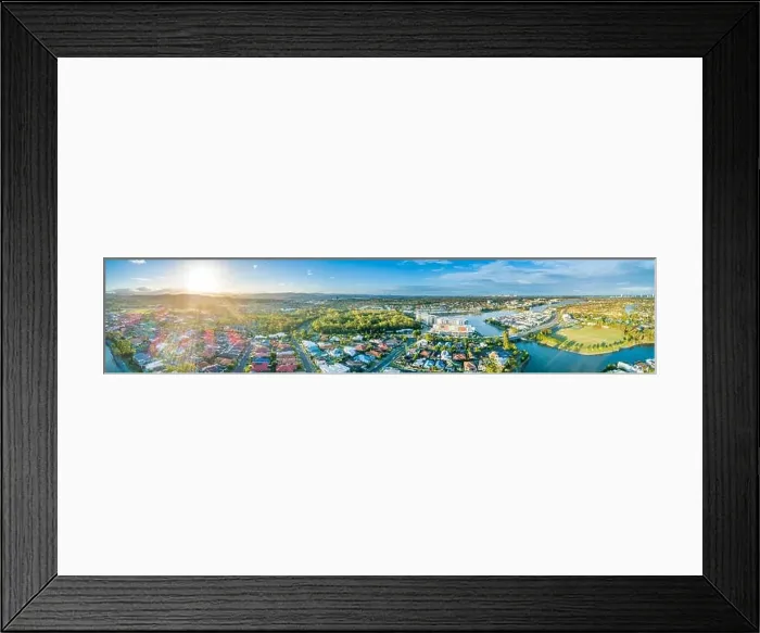 Framed Print : Wide aerial panoramic landscape of luxury houses at Varsity Lakes suburb on Gold Coast, Queensland, Australia Framed Print : Wide aerial panoramic landscape of luxury houses at Varsity Lakes suburb on Gold Coast, Queensland, Australia