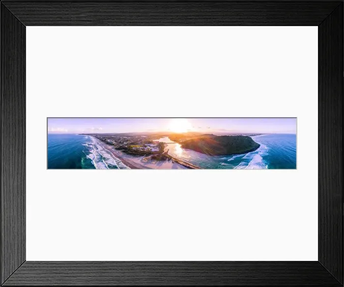 Framed Print : Wide aerial panorama of Gold Coast coastline at sunset. Palm Beach, Gold Coast, Australia Framed Print : Wide aerial panorama of Gold Coast coastline at sunset. Palm Beach, Gold Coast, Australia
