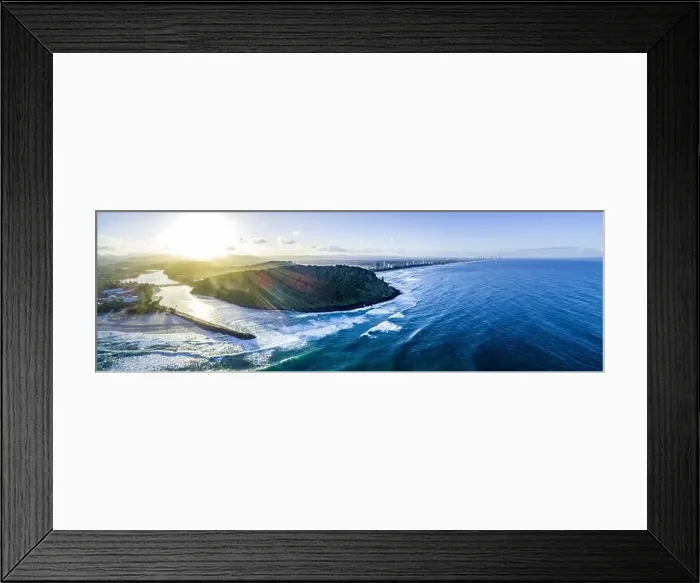 Framed Print : Wide aerial panorama of Gold Coast coastline at sunset Framed Print : Wide aerial panorama of Gold Coast coastline at sunset