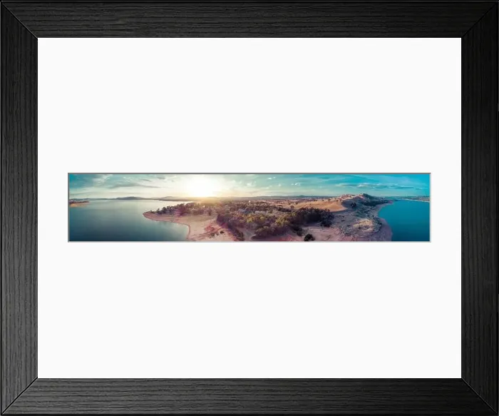 Framed Print : Wide aerial pnorama of Lake Hume Village at sunset. New South Wales, Australia Framed Print : Wide aerial pnorama of Lake Hume Village at sunset. New South Wales, Australia