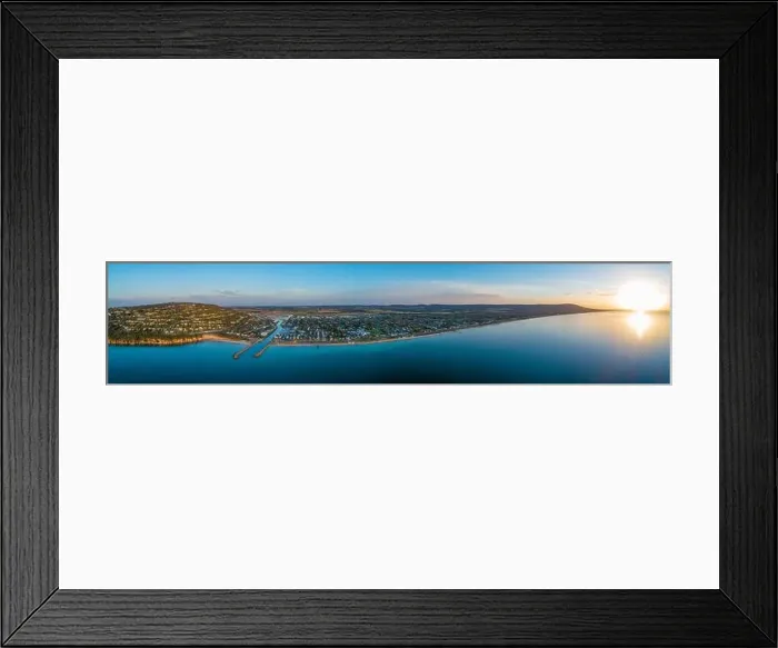 Framed Print : Wide aerial panorama of Mornington Peninsula coastline and luxury real estate at sunset Framed Print : Wide aerial panorama of Mornington Peninsula coastline and luxury real estate at sunset