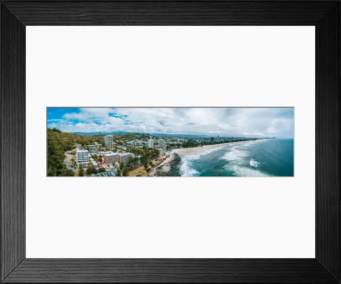 Framed Print : Aerial panorama of Burleigh Heads ocean coastline. Gold Coast, Queensland, Australia Framed Print : Aerial panorama of Burleigh Heads ocean coastline. Gold Coast, Queensland, Australia