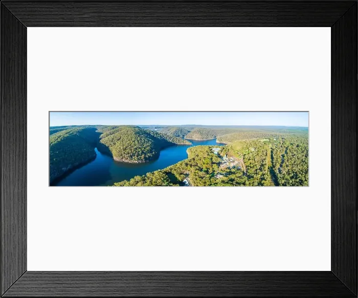 Framed Print : Aerial panorama of scenic Lake Nepean and forested hills. Bargo, New South Wales, Australia Framed Print : Aerial panorama of scenic Lake Nepean and forested hills. Bargo, New South Wales, Australia
