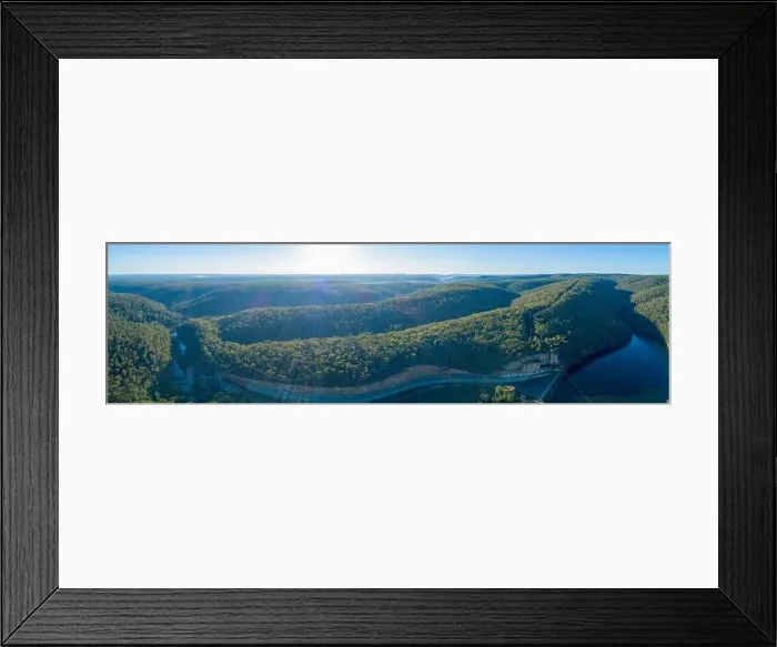 Framed Print : Wide aerial panorama of Lake Nepean Dam and forested hills. Bargo, New South Wales, Australia Framed Print : Wide aerial panorama of Lake Nepean Dam and forested hills. Bargo, New South Wales, Australia