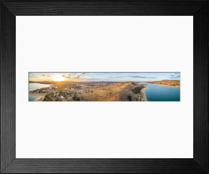 Framed Print : Wide aerial panorama of Lake Hume Village and Murray River at sunset Framed Print : Wide aerial panorama of Lake Hume Village and Murray River at sunset