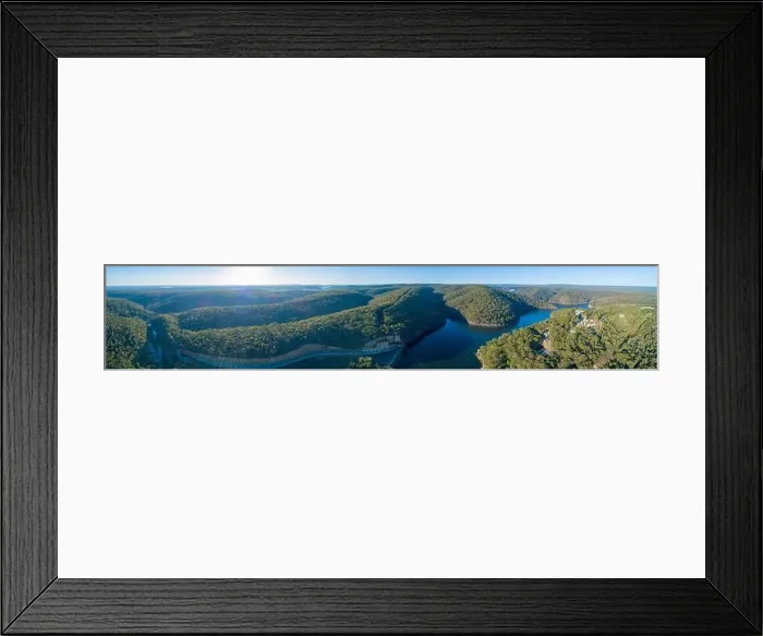 Framed Print : 180 aerial panorama of Lake Nepean Dam and forested hills. Bargo, New South Wales, Australia Framed Print : 180 aerial panorama of Lake Nepean Dam and forested hills. Bargo, New South Wales, Australia