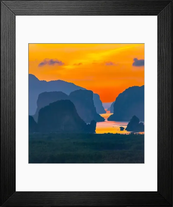 Framed Print : scenery sunrise above space between islands in Samed Nang She viewpoint in Phang Nga Framed Print : scenery sunrise above space between islands in Samed Nang She viewpoint in Phang Nga